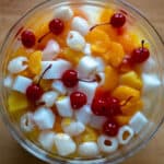 Fruit Cocktail with Almond Jelly in a bowl.