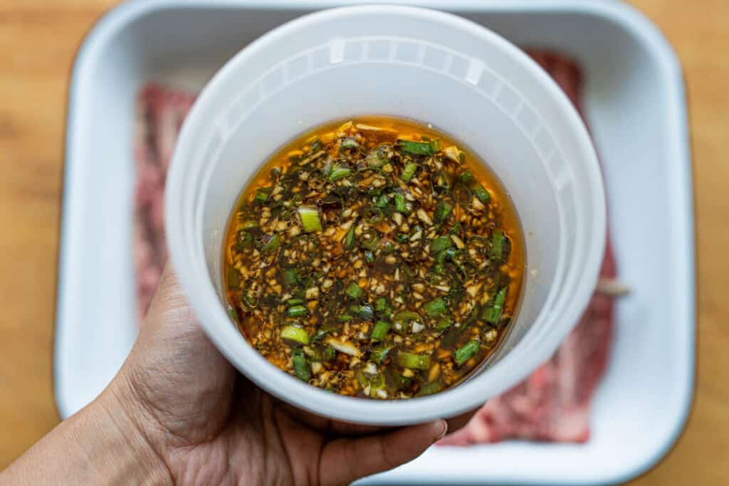 Marinade mixed together in a container