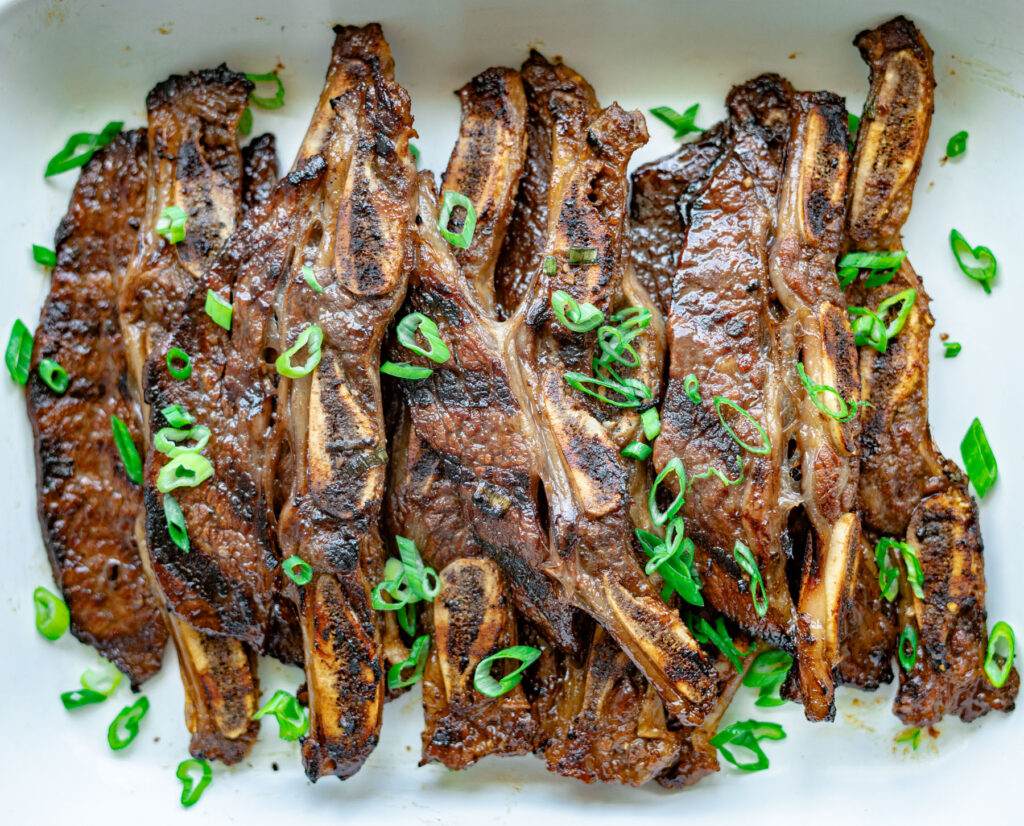 Grilled Korean Kalbi sprinkled with green onions